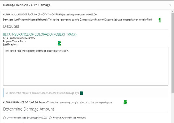 Screenshot of Damage Decision tab