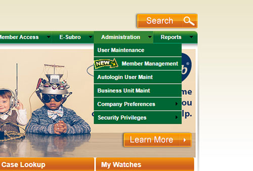 Screenshot of the menu with Member Management on it