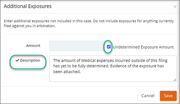Screenshot of the Additional Exposures section