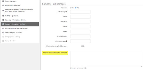Screenshot of the Company-Paid Damages module