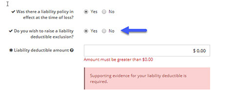 Screenshot of liability deductible user interface