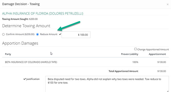 Screenshot of itemizing damages