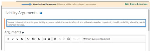 Screenshot of the Liability Arguments tab