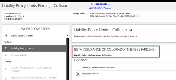 Screenshot of the Liability Policy Limits Finding - Collision