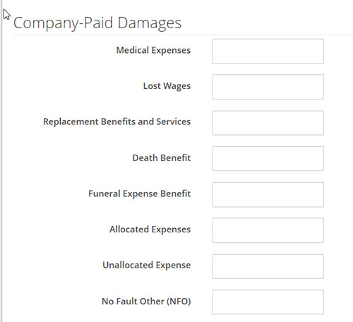 Screenshot of the company-paid damages tab