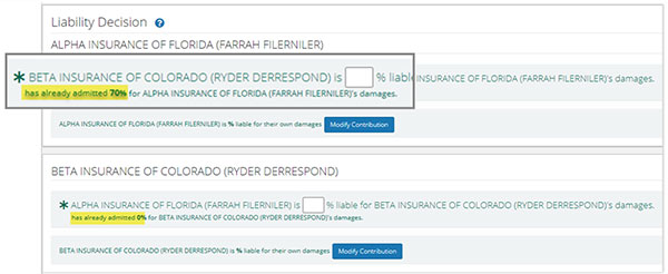 Screenshot of Liability Decision