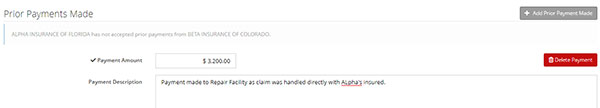 Screenshot of the Prior Payments Made Fields