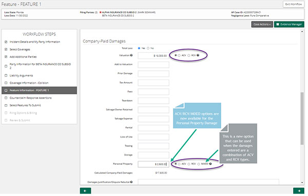 Screenshot of the company-paid damages with ACV and RCV circled