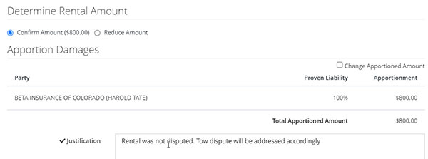 Screenshot of itemizing damages