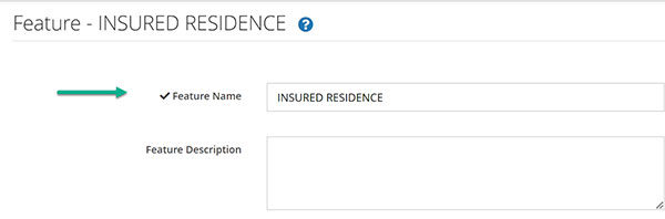Screenshot of the Feature section with an arrow highlighting the Feature Name field