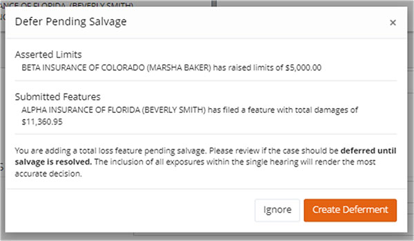 Screenshot of Defer Pending Salvage window