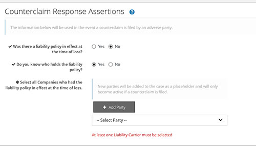 Image of the counterclaim response assertions screen
