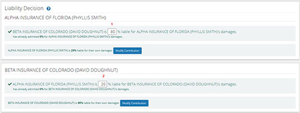 Screenshot of the Liability Decision tab