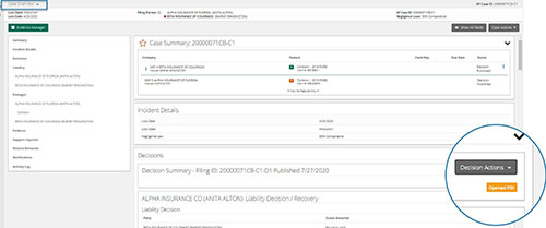 Screenshot of TRS with the Decision Actions highlighted