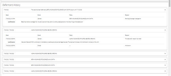 Screenshot of the Deferment History section