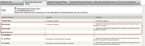 Screenshot of the Demander Requested Fields tab