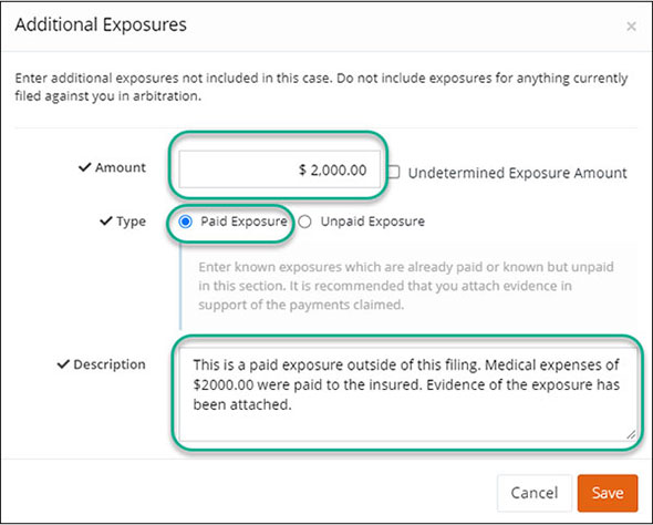 Screenshot of the Additional Exposures section